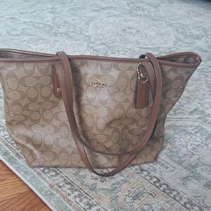 Coach Tan and Brown Signature Tote
